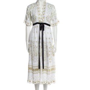 NEW LoveShackFancy Augusta midi dress white gold velvet belt size 4